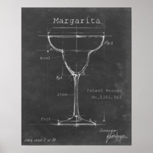 白黒のMargaritaガラスのブループリント ポスター