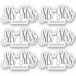白黒のmrとmrsモダン結婚字 シール