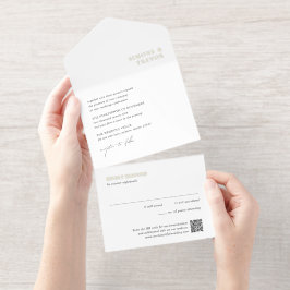 白黒のQRコードのクモダンリア結婚ル オールインワン招待状