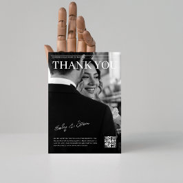 白黒のQRコードマガジンのカバー結婚の サンキューカード