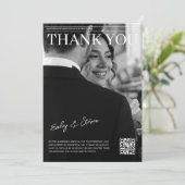 白黒のQRコードマガジンのカバー結婚の サンキューカード (スタンド正面)