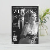 白黒のQRコードマガジンのカバー結婚の 招待状 (スタンド正面)