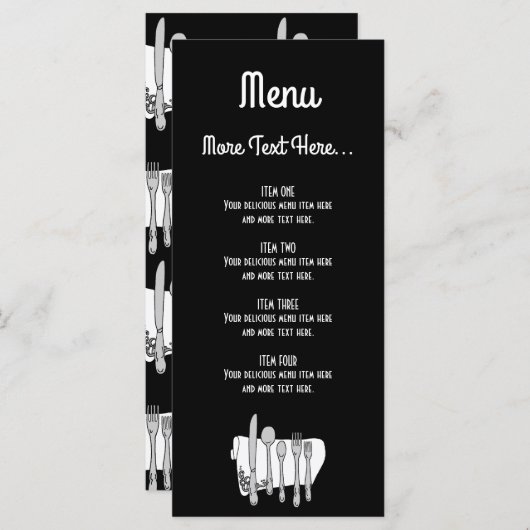 白黒のSiverwareデザインメニューラックカード メニュー (正面/裏面)