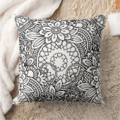白黒はっきりしたグラフィックデザインフローラ クッション (ブランケット)