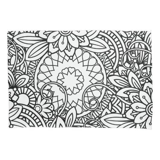 白黒はっきりしたグラフィックデザインフローラ 枕カバー (正面)