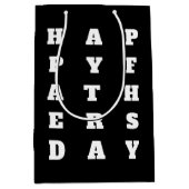 白黒はっきりしたタイポグラフィハッピーファーズデイ ミディアムペーパーバッグ (正面)