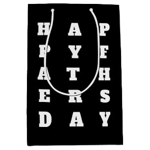 白黒はっきりしたタイポグラフィハッピーファーズデイ ミディアムペーパーバッグ