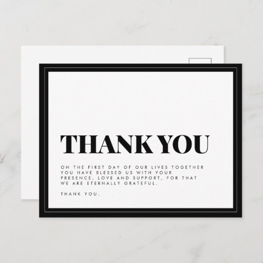 白黒はっきりしたタイポグラフィ結婚ズサンキューポスト ポストカード (正面/裏面)