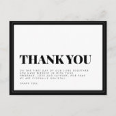 白黒はっきりしたタイポグラフィ結婚ズサンキューポスト ポストカード (正面)