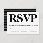 白黒はっきりしたタイポグラフィ結婚式RSVP 出欠カード (正面/裏面)