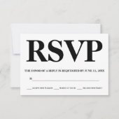 白黒はっきりしたタイポグラフィ結婚式RSVP 出欠カード (正面)