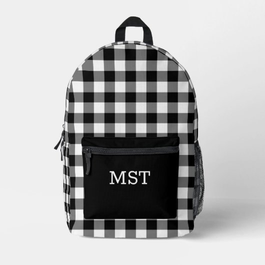 白黒はっきりしたバッファローチェックとモノグラム プリントバックパック (正面)