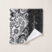 白黒はっきりしたフローラデザインバスタオールズセット バスタオルセット (ウォッシュタオル)