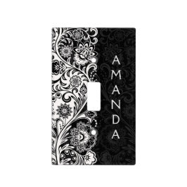 白黒はっきりしたフローラデザインライトスイッチカバー