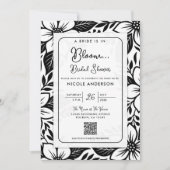 白黒はっきりしたフローラ開花ブライダルシャワー 招待状 (正面)