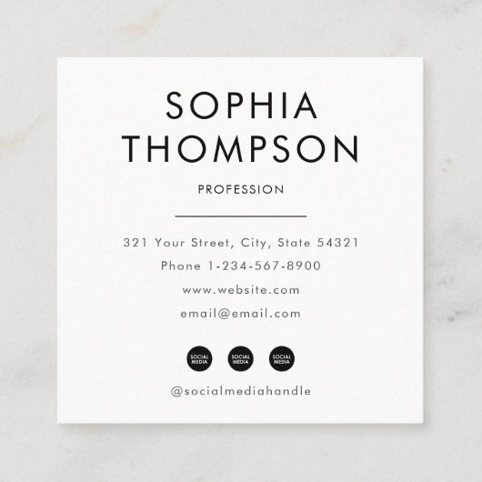 白黒はっきりしたプロフェッショナル写真 スクエア名刺 (裏面)