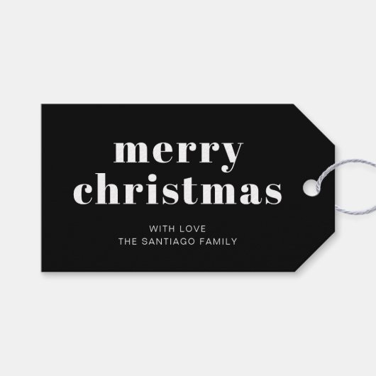 白黒はっきりしたメリークリスマスホリデー ギフトタグ (正面(横))