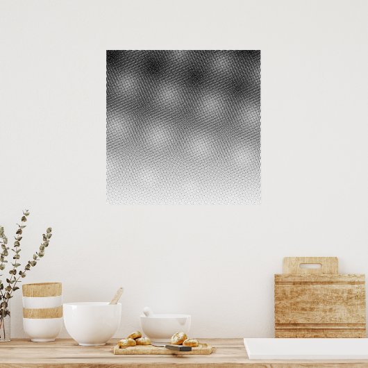白黒はっきりしたモアレ模様グラデーションアート ポスター (キッチン)
