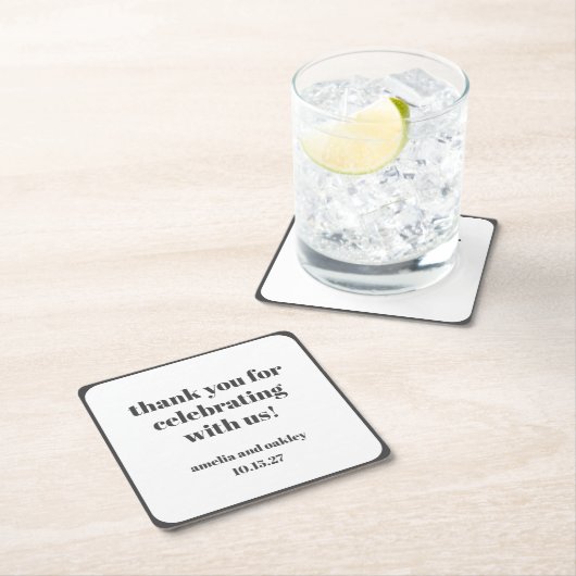 白黒はっきりしたレトロカスタムウェディングありがとう スクエアペーパーコースター (インサイチュ)