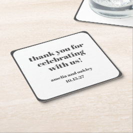 白黒はっきりしたレトロカスタムウェディングありがとう スクエアペーパーコースター