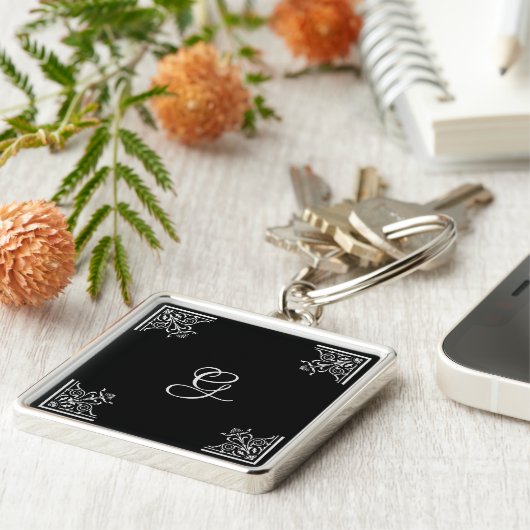 白黒はっきりしたヴィンテージパーソナライズされた キーホルダー (側面)