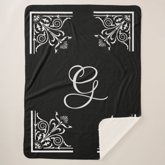 白黒はっきりしたヴィンテージパーソナライズされた シェルパブランケット (正面)
