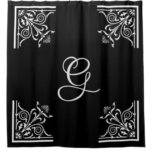 白黒はっきりしたヴィンテージパーソナライズされた シャワーカーテン (正面)