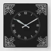 白黒はっきりしたヴィンテージパーソナライズされた スクエア壁時計 (正面)