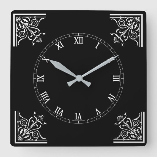 白黒はっきりしたヴィンテージパーソナライズされた スクエア壁時計 (正面)