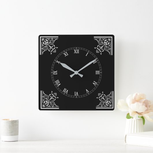 白黒はっきりしたヴィンテージパーソナライズされた スクエア壁時計 (ホーム)