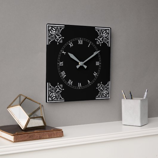 白黒はっきりしたヴィンテージパーソナライズされた スクエア壁時計 (オフィス)