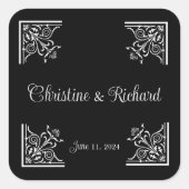 白黒はっきりしたヴィンテージ結婚式 スクエアシール (正面)