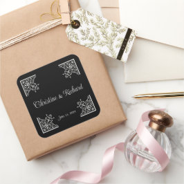 白黒はっきりしたヴィンテージ結婚式 スクエアシール