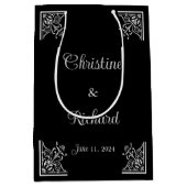 白黒はっきりしたヴィンテージ結婚式 ミディアムペーパーバッグ (正面)