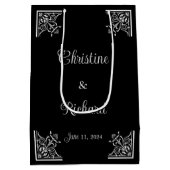 白黒はっきりしたヴィンテージ結婚式 ミディアムペーパーバッグ (裏面)