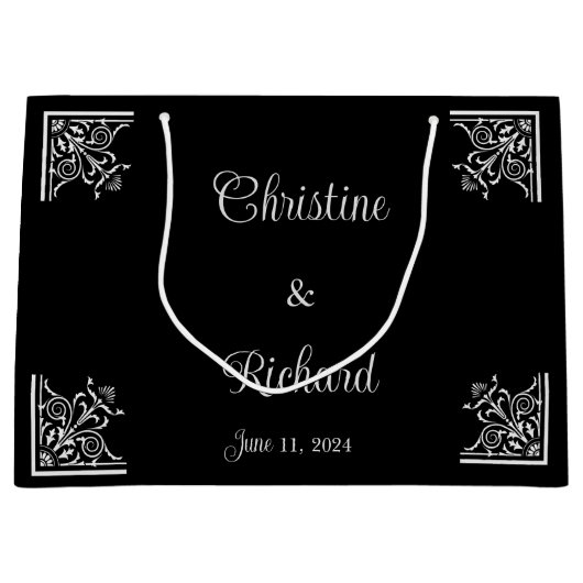 白黒はっきりしたヴィンテージ結婚式 ラージペーパーバッグ (正面)