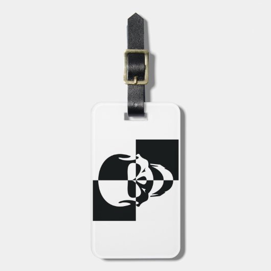 白黒はっきりした光学錯覚スカルデザイン ラゲッジタグ (正面縦)