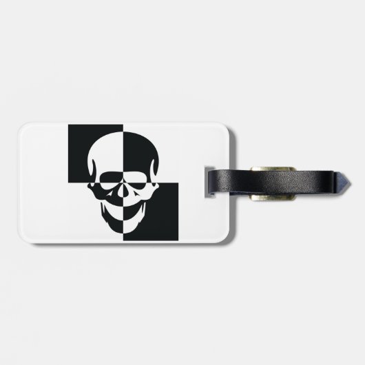 白黒はっきりした光学錯覚スカルデザイン ラゲッジタグ (裏面横)