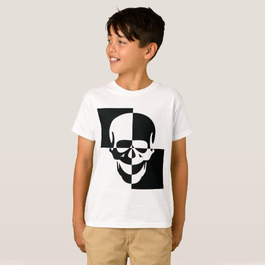 白黒はっきりした光学錯覚スカルデザイン Tシャツ (正面フル)