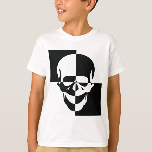 白黒はっきりした光学錯覚スカルデザイン Tシャツ (正面)