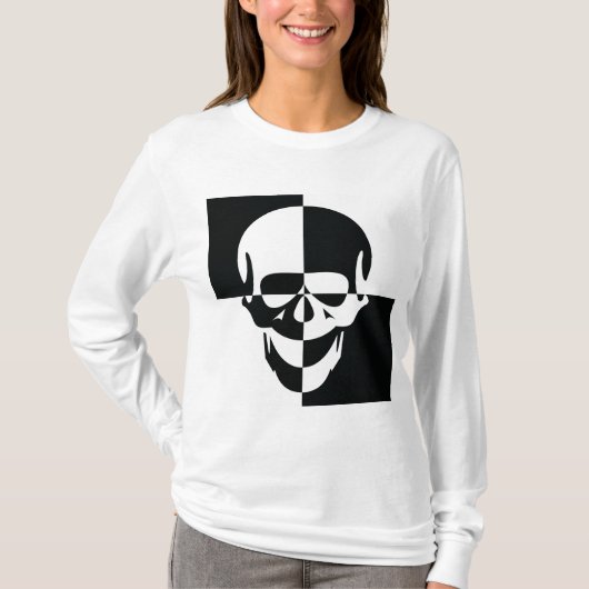 白黒はっきりした光学錯覚スカルデザイン Tシャツ (正面)