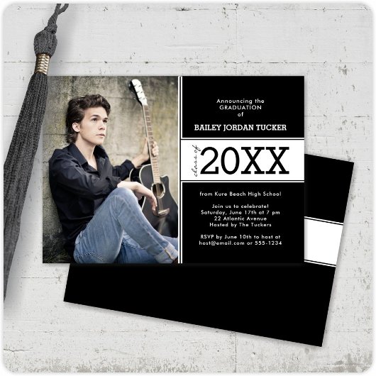 白黒はっきりした写真卒業のお知らせ 案内状