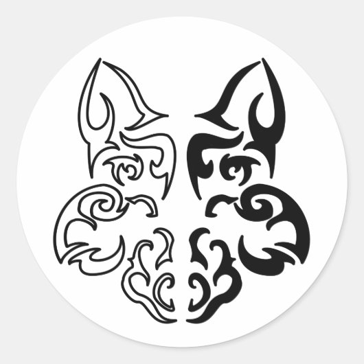 白黒はっきりした動物狼ヘッドデザイン ラウンドシール (正面)