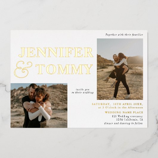 白黒はっきりした名金ゴールド3結婚枚 箔招待状 (正面)