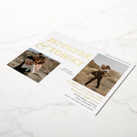 白黒はっきりした名金ゴールド3結婚枚 箔招待状 (回転した状態)