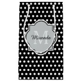 白黒はっきりした水玉模様モノグラムと名前 スモールペーパーバッグ (正面)