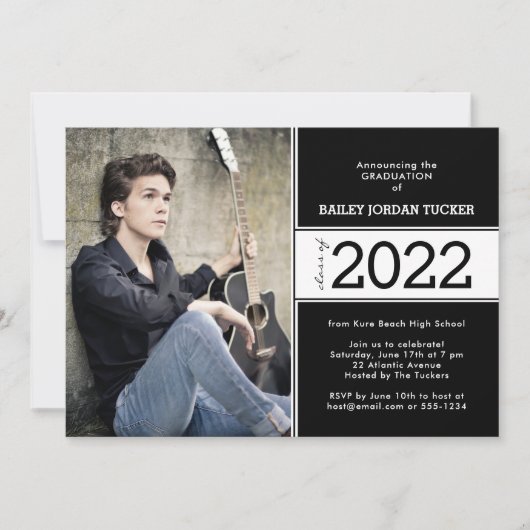 白黒はっきりした2写真卒業のお知らせ 案内状 (正面)