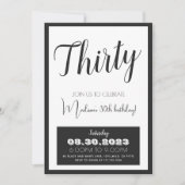白黒はっきりした30歳の誕生日招待状任意の年齢 招待状 (正面)