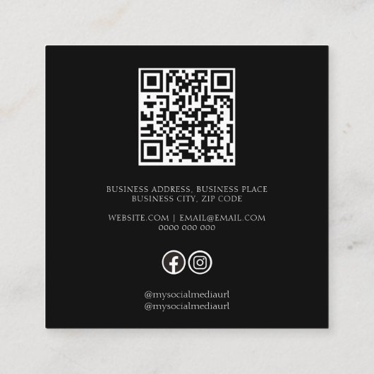 白黒はっきりしたQRコードのソーシャル スクエア名刺 (裏面)