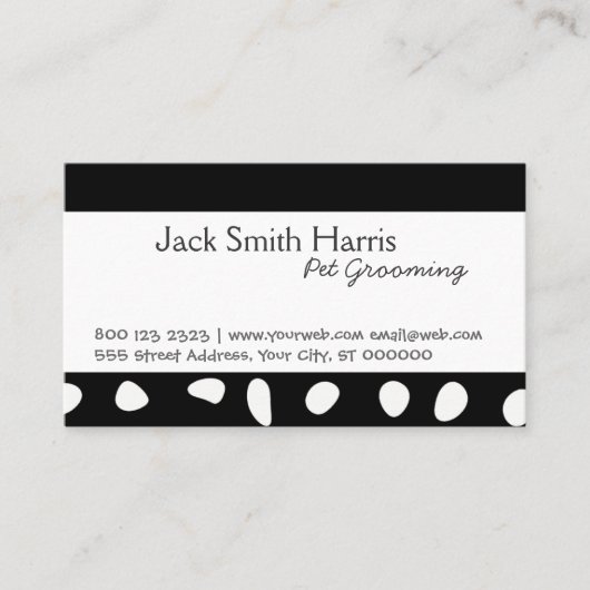 白黒は動物のペットの世話、ペット付き添いに斑点を付けます 予約カード (正面)